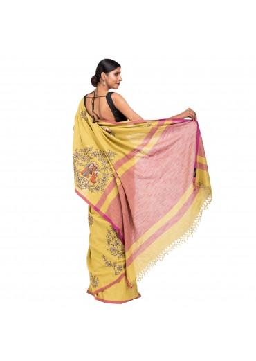 Light Green Cotton Embroidered Saree 