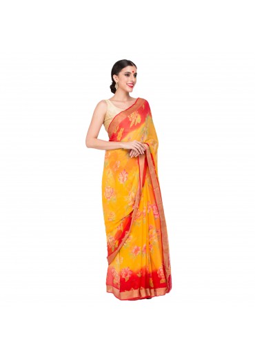 Red Yellow Chiffon Saree