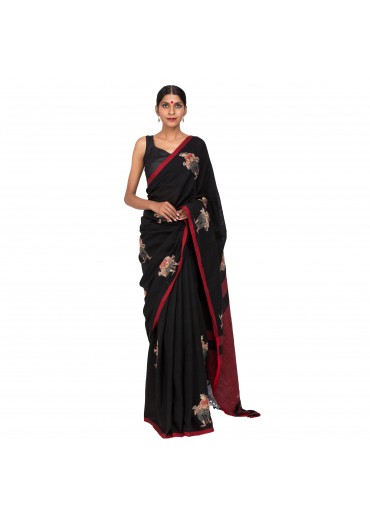 Black Cotton Patch Work saree