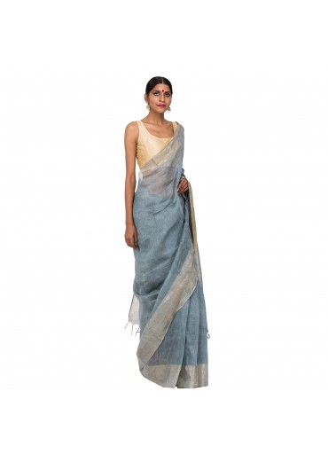 Gray Linen Silk Saree  