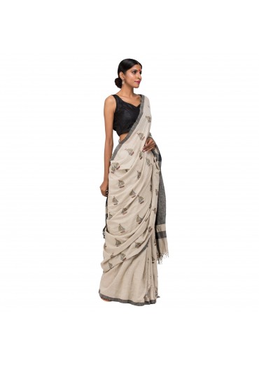 Off White Cotton Embroidered saree