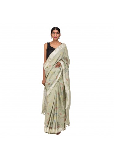 Green Cotton Embroidered saree