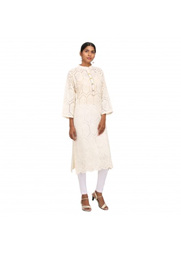 Off White Designer Cotton Kurta
