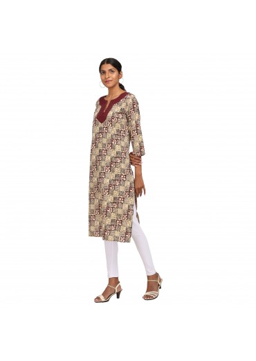 Beige Block Print Kurta