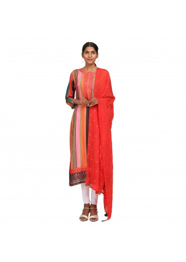Multicoloured Silk Striped Semi stiched Suit	