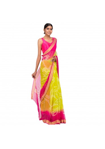 Red Green Chiffon Saree