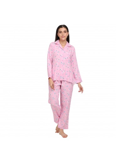 Pink Floral Print Reyon Night Suit