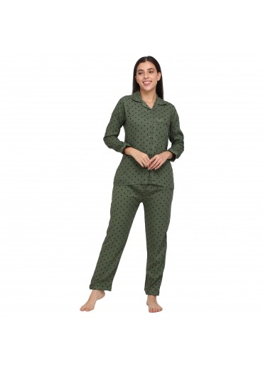 Olive-Black Polka Dot Night suit