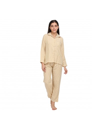 Mustard Stripped Reyon Night Suit