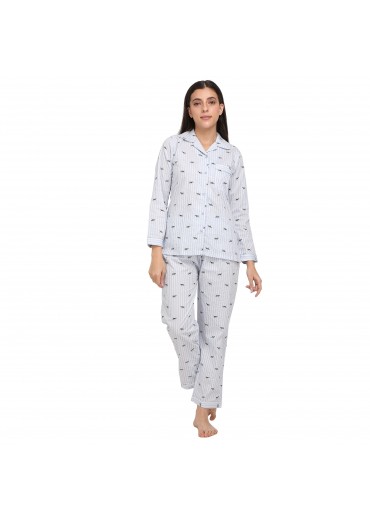 Blue Stripped Print Night Suit