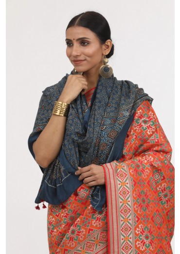Blue Modal Silk Ajrakh Print dupatta