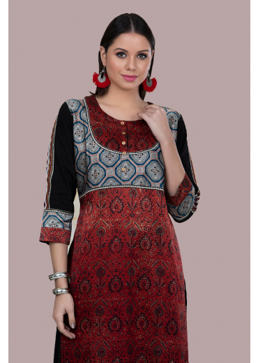 Modal Silk Ajrakh Print Kurta