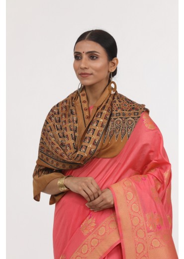 Brown Modal Silk Ajrakh Print Stole	