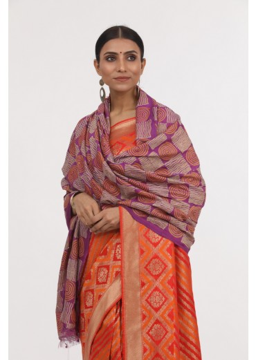 Purple Kantha work Dupatta