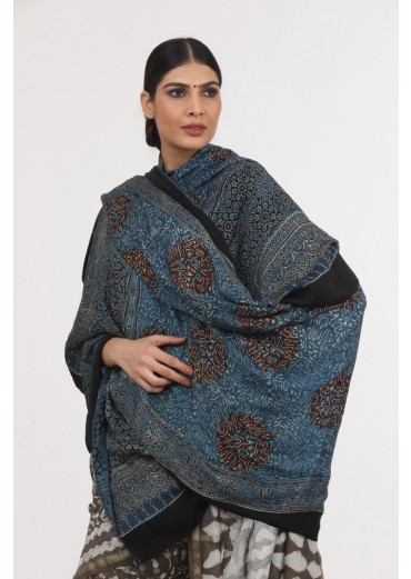 Blue Black Modal Silk Ajrakh Print Dupatta