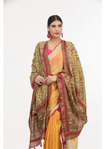 Green Kantha Work Dupatta