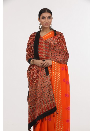 Black Modal Silk Ajrakh Print Stole	