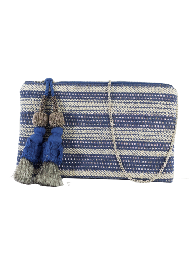 Embroidered Blue Handicraft Canvas Clutch