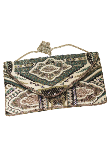 Green Embroidered Handicraft Clutch